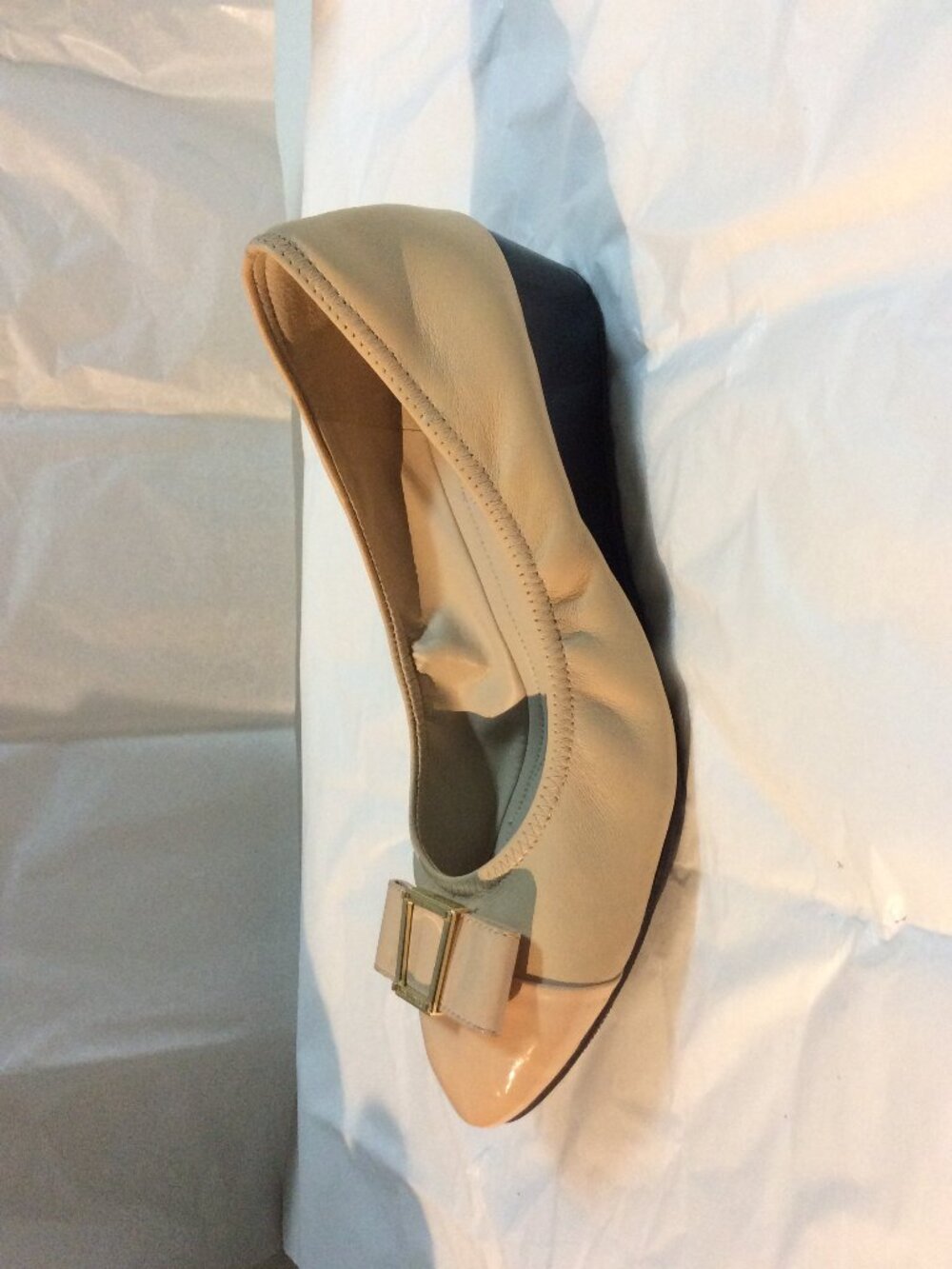Cole Haan Leather Ballerina Bow Cap Toe Wedge Pumps Size 7.5